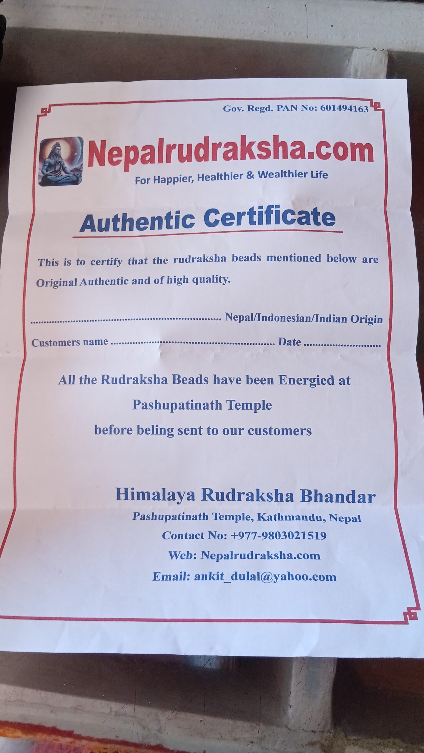 Authentic Certificate